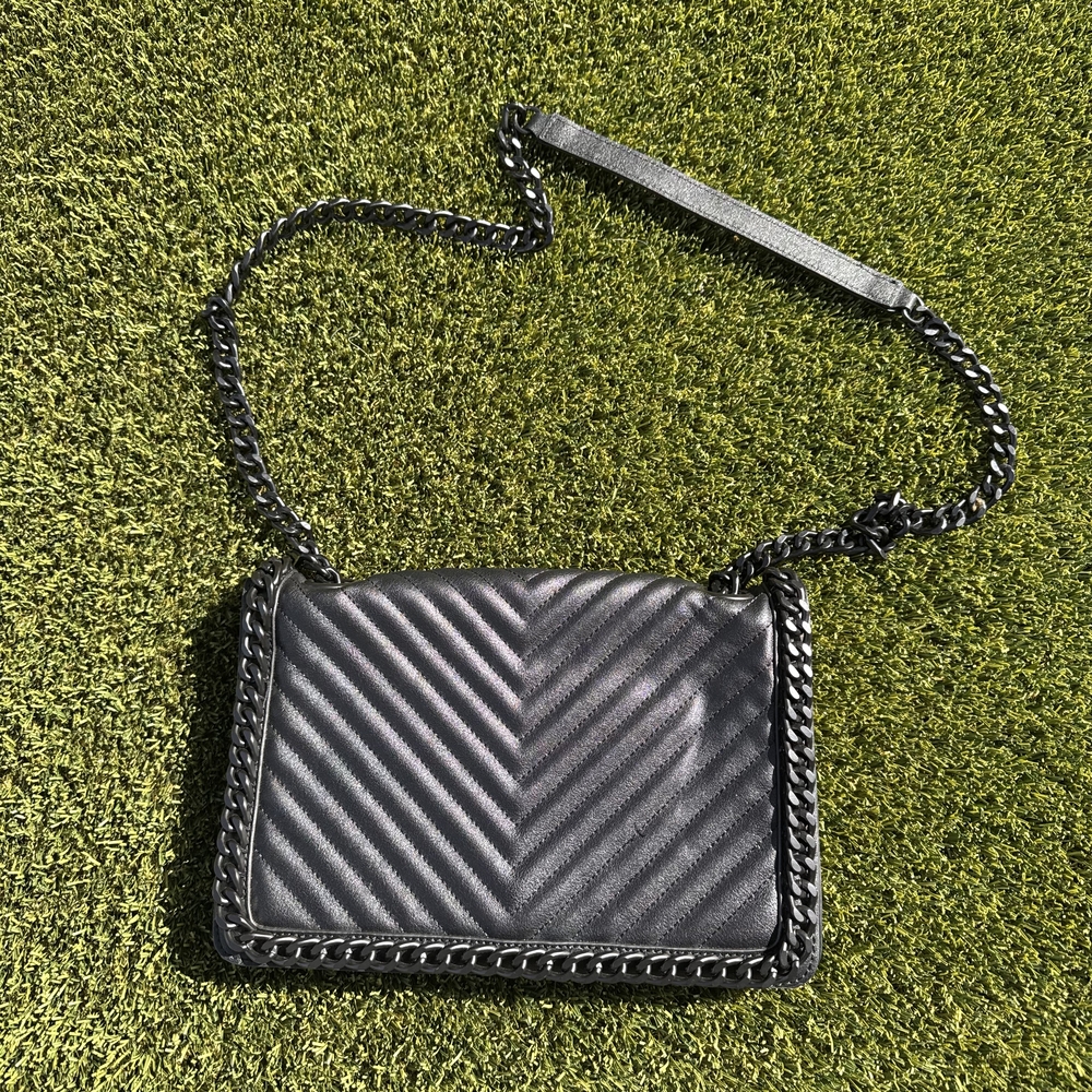 Aldo Black Quilted Chevron Chain Crossbody